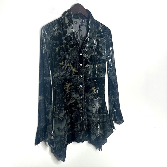 Sno Skins Burnout Velvet Witchy 90s Dark Cottage Fairy Black Grey Asymmetrical - Picture 2 of 8